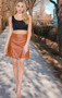 Womens Fashion Vegan Leather Skirt in Camel