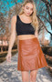 Womens Fashion Vegan Leather Skirt in Camel