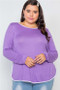 Plus Size Womens Fashion Soft to Touch Long Sleeve Lavender Knit with White Trim Top