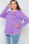 Plus Size Womens Fashion Soft to Touch Long Sleeve Lavender Knit with White Trim Top
