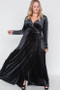 Womens Fashion Dressy Velvet Long Wrap Dress in Black