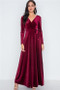 Womens Fashion Dressy Velvet Long Wrap Dress in Burgundy