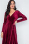 Womens Fashion Dressy Velvet Long Wrap Dress in Burgundy