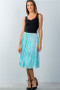 WOMENS FASHION BLUE CONTRAST VELVET WAISTBAND PLEATED MIDI SKIRT
