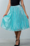 WOMENS FASHION BLUE CONTRAST VELVET WAISTBAND PLEATED MIDI SKIRT