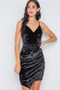 Womens Fashion Black Crushed Velvet Cami Bodycon Mini Dress