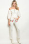 Womens Fashion White Jeans with Distressed Bottoms and Pink Embroidered Flowers over Front Pockets!