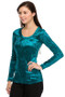Womens Fashion Small & Plus Size Crushed Velvet Scoop Neck Long Sleeve Top