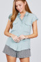 Womens Fashion/Business/Casual Ruffle Shoulders Button Down Chest Pockets Top in Sage