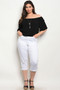 Womens Fashion Small and Plus Size White Capri Jeans by Le Grenier
