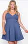 Womens Fashion Plus Size Dressy Dress in Cement Blue with Sparkle