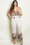Womens Fashion Plus Size Romper/Jumpsuit in Off White with Flowers