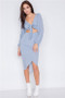 Womens Fashion Blue Sky Center Cut-Out Polkadot High-Low Midi Dress