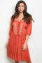 Womens Fashion Boho Chic Earth Toned Dress with White Detail!