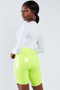 Womens Sexy Fashion Neon Lime Green Faux Leather Biker Shorts
