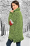 Warm Green Popcorn Style Knit Turtle Neck Sweater with White & Red Football Style Stripes