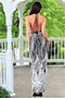 Women's Sexy Evening Gown in Black & White Sequin