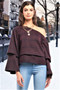 Super Cute Plum Navy Plaid Off-Shoulder Long Sleeve Loose Fit Layered Top Super Cute Plum Navy Plaid Off-Shoulder Long Sleeve Loose Fit Layered Top