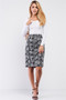 Black & White Rose Print Pencil Skirt
