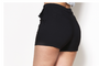 Black Stretch Shorts with ruffle trim on the pockets