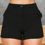 Black Stretch Shorts with ruffle trim on the pockets
