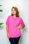 Beautiful Plus Size Chiffon Short Petal Sleeve Blouse in Teal, Fuchsia & Mustard.