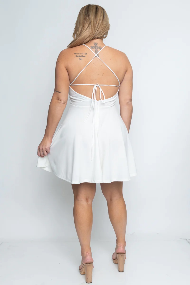 white skater dress plus size Summer Elegant White V-neck Off Shoulder Formal Skater Dress