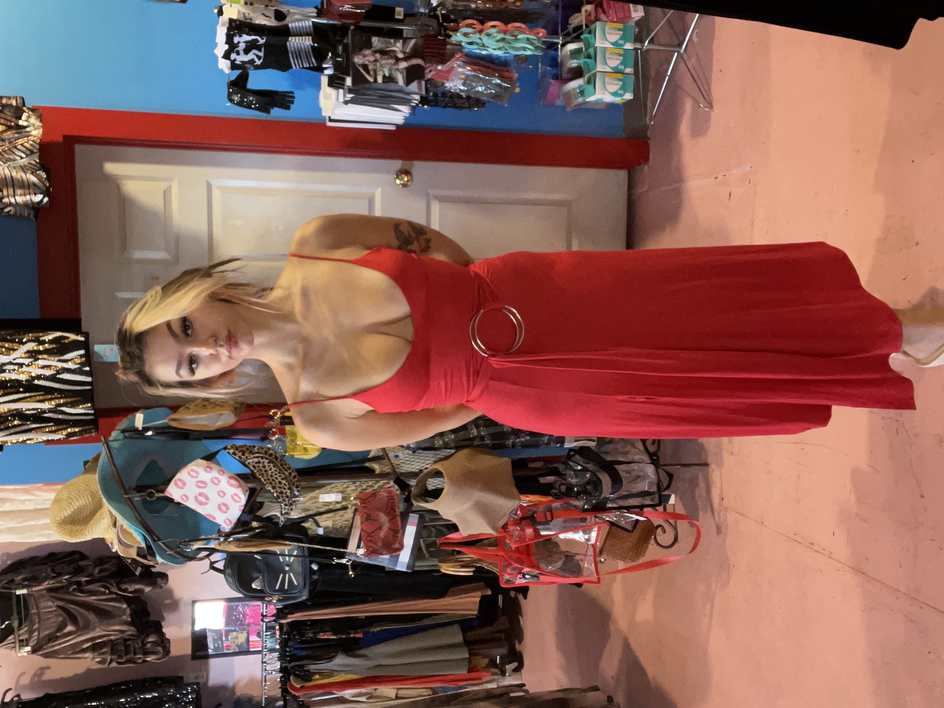 strapless open back dress 1970s Deep Red Vintage Disco Dress main image 1