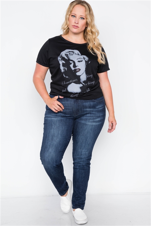 Womens Fashion Plus Size Marilyn Monroe Black T-Shirt!