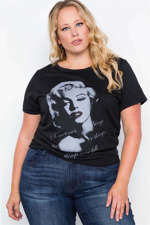 Womens Fashion Plus Size Marilyn Monroe Black T-Shirt!