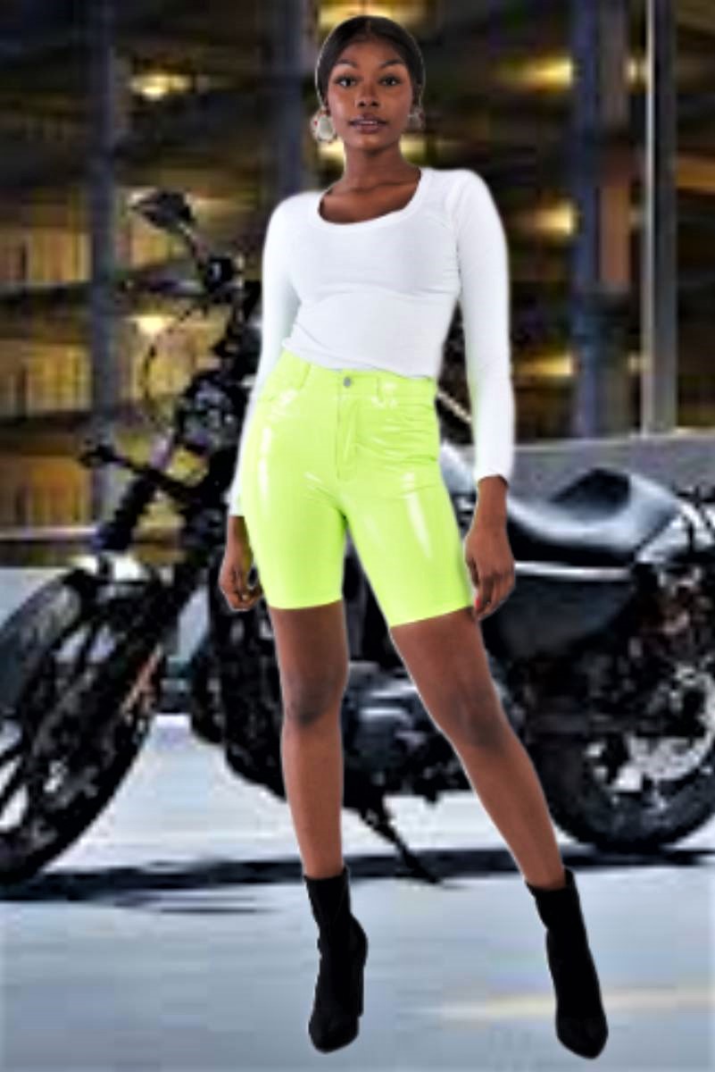 Shorts Neon Biker Faux Leather