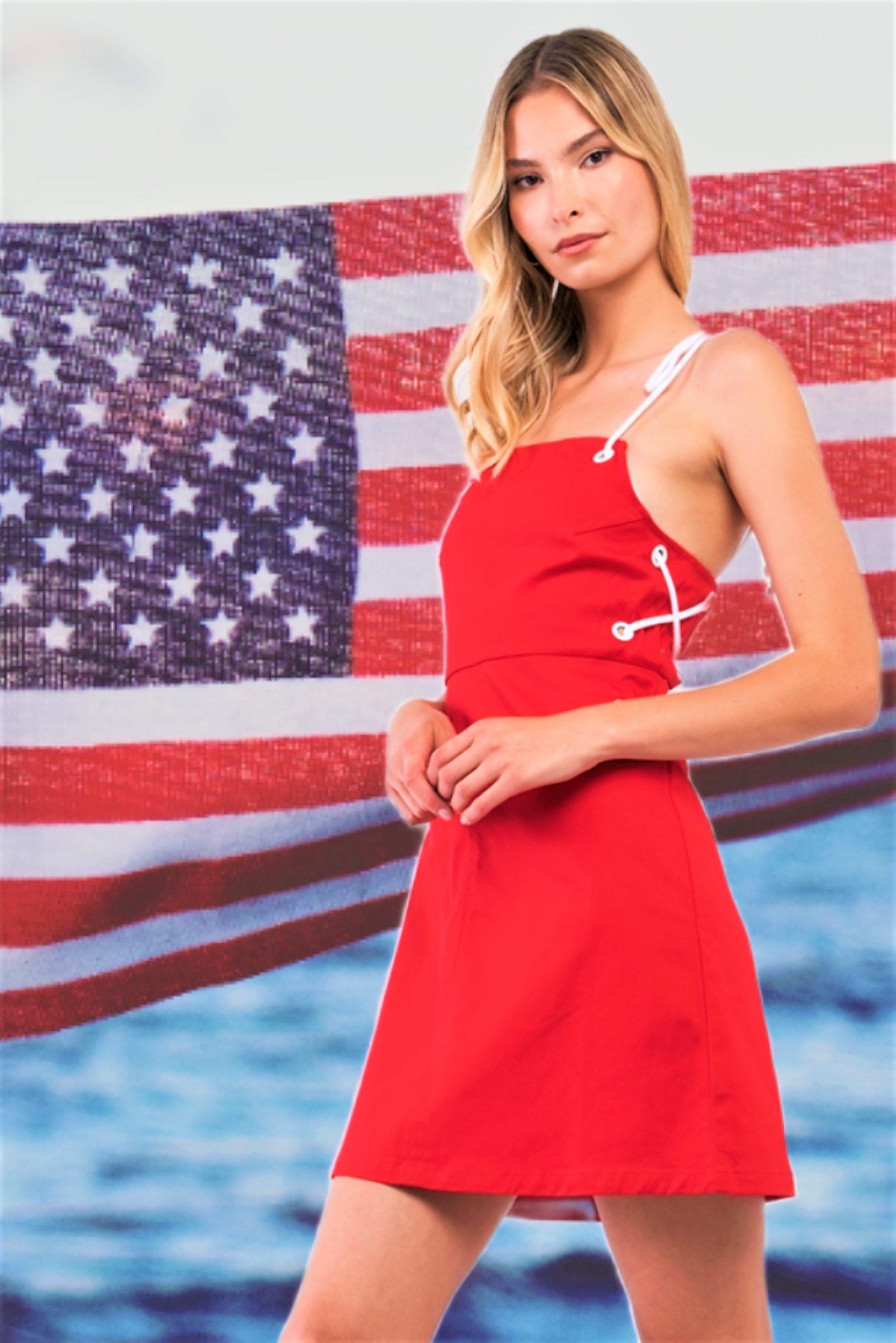red navy dress Women's X Christopher John Rogers Halter Drop-Waist Dress - Red