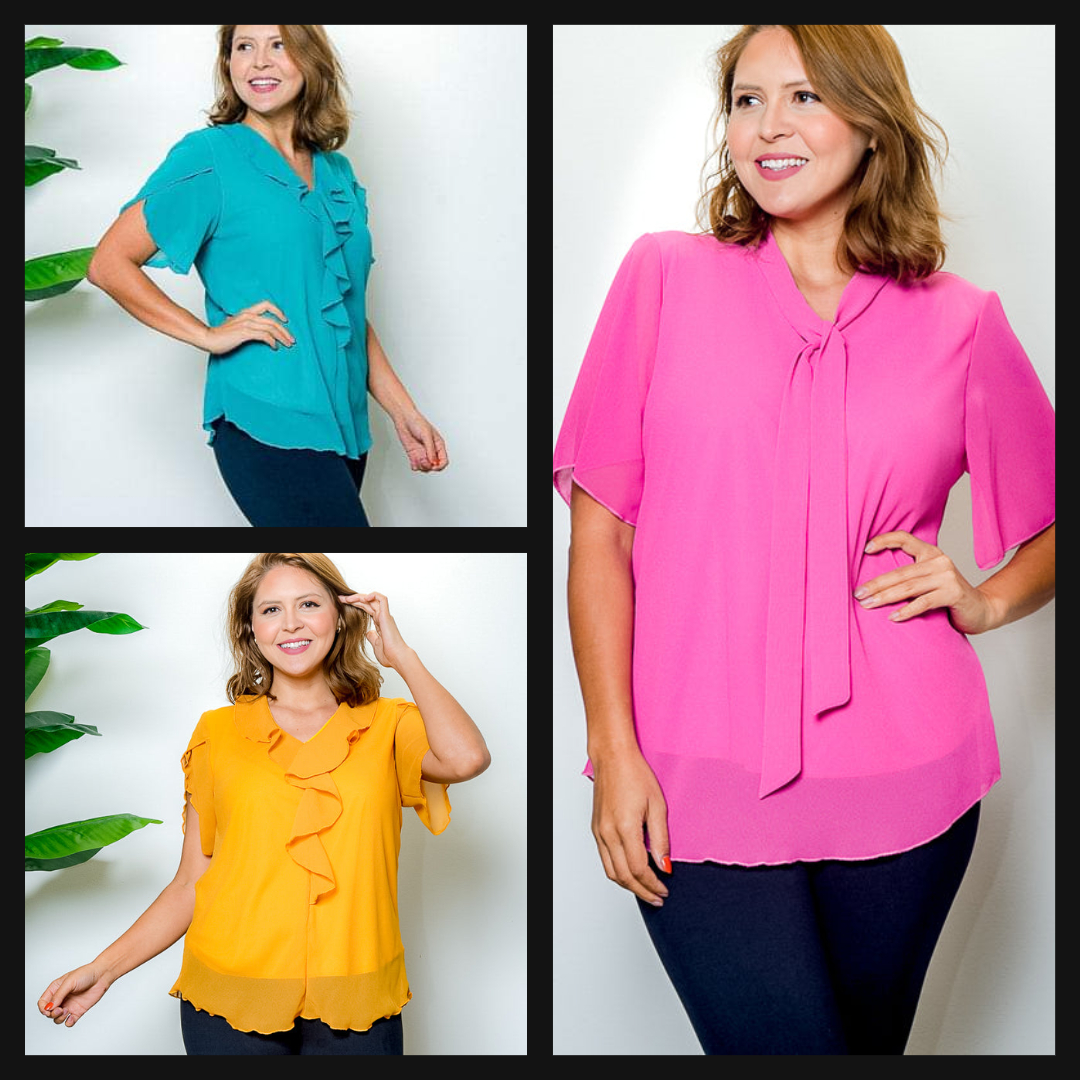 Plus Size Blouses in Teal Mustard & Pink