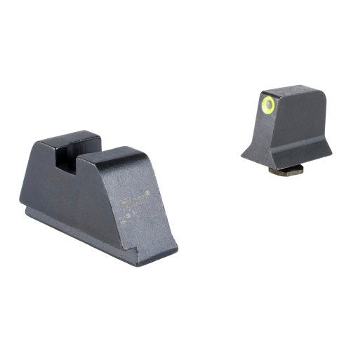 Trijicon Suppressor/Optic Height Night Sights for Glock 17/19/22/23/24/26/27/31/32/33/34/35/39, Yellow Front with Metal Rear & Green Lamps