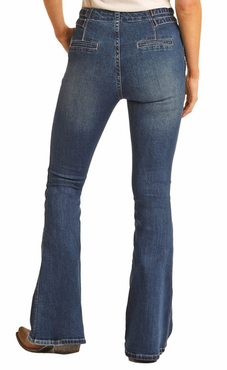 Women's Bargain Bells High Rise Stretch Flare Jeans - Rock and