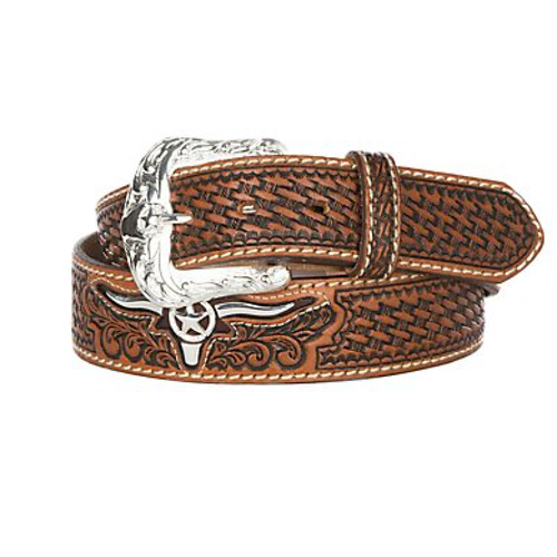 Men's Justin Brown Trophy Bull Tooled Leather Western Belt