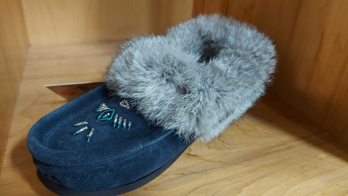 Women's Laurentian Chief Rabbit Fur Collar Gum Sole Slippers