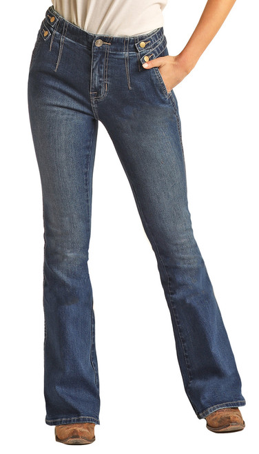 Rock & Roll Cowgirl Women's High Rise Extra Stretch Double Button