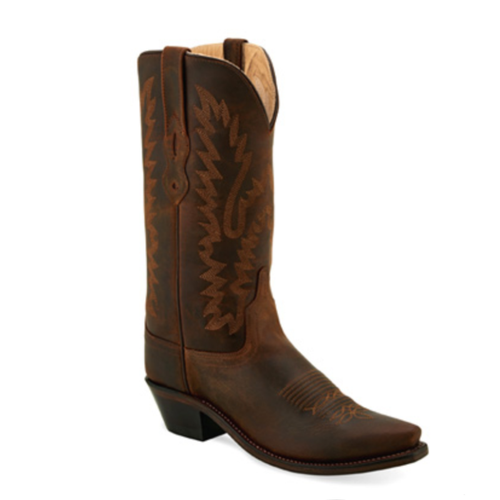 Old West Women's Fancy Stitch Snip Toe Brown Western Boots