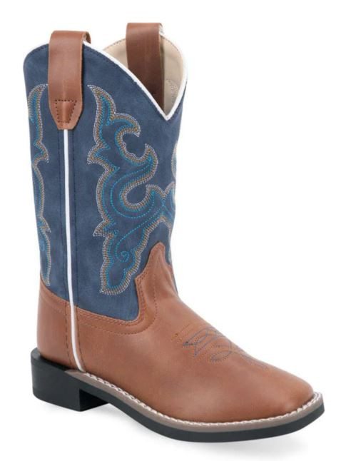 Kid's Old West Square Toe Tan/Blue Western Boots