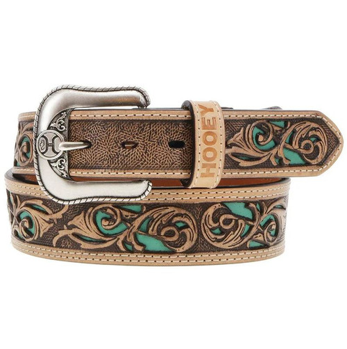 Hooey "Top Notch" Hand Tooled Belt Natural/Turquoise