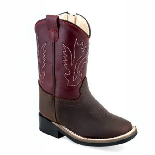 Children's Old West Brown/Red Square Toe Western Boots Children's Old West Brown/Red Square Toe Western Boots