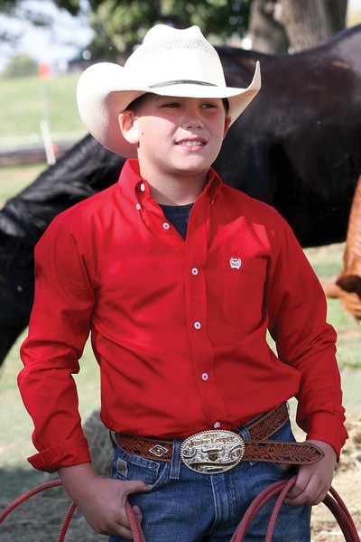 Cinch Boy's Sold Twill Red Long Sleeve Western Shirt