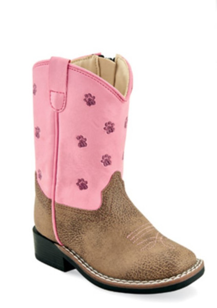 Old West Pink/Tan Paw Print Toddler Boot