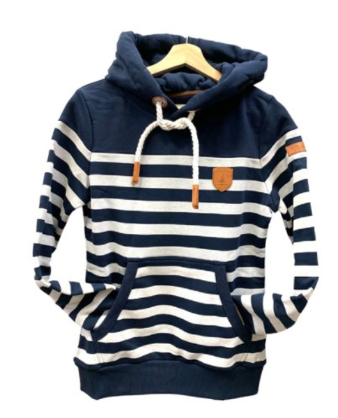 Wanakome Women's Navy/Oatmeal Stripe Pullover Hoodie