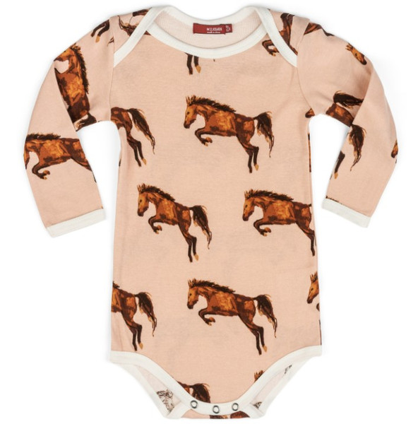MilkBarn Horse Long Sleeve Pink Onesie (6-12M)