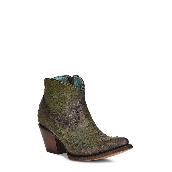 Corral Ladies Ostrich Olive Green Ankle Boots