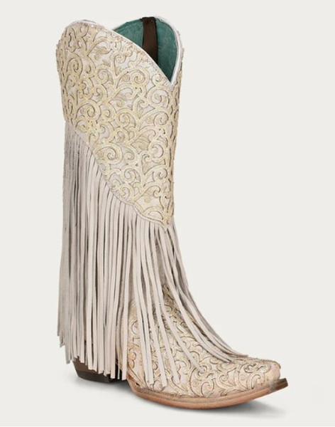 Corral Ladies Bridal White Finge Western Boot