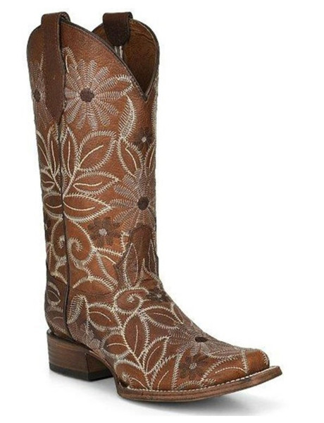 Corral Ladies Tan Floral Embroidery Western Boots