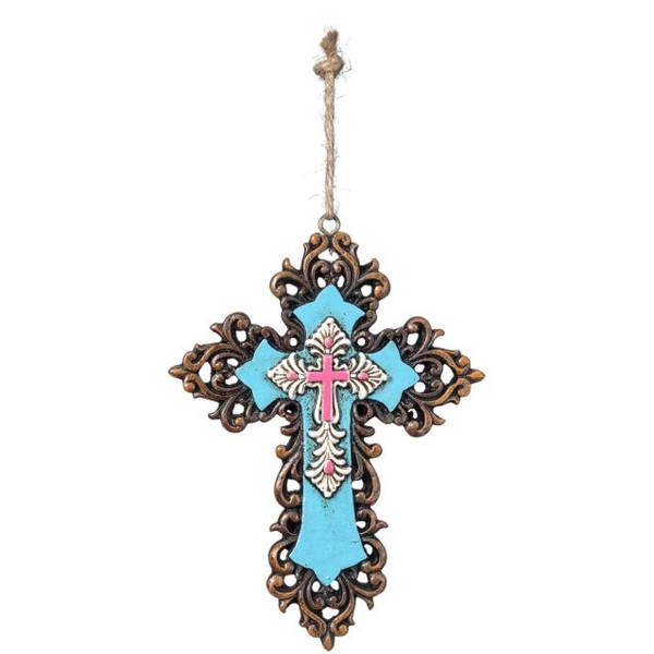 Pink & Turquoise Cross Ornament